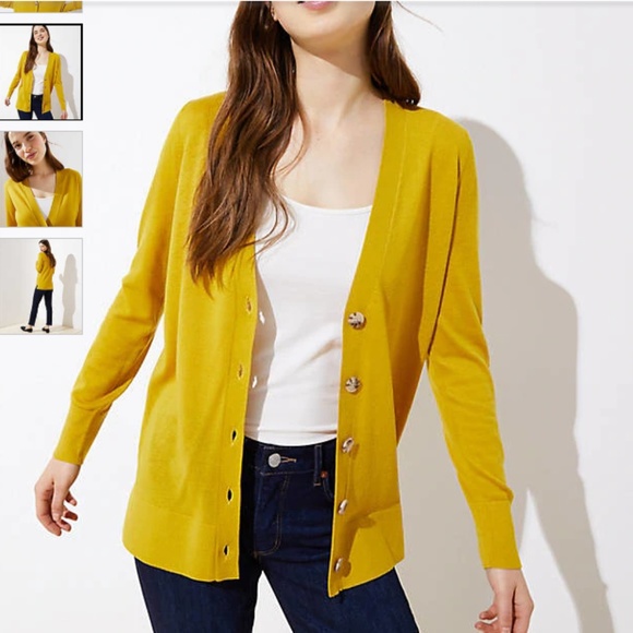 Loft Boyfriend Cardigan In Golden Grass 